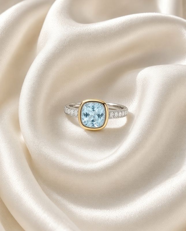 Light Blue Zirconia Cushion Ring