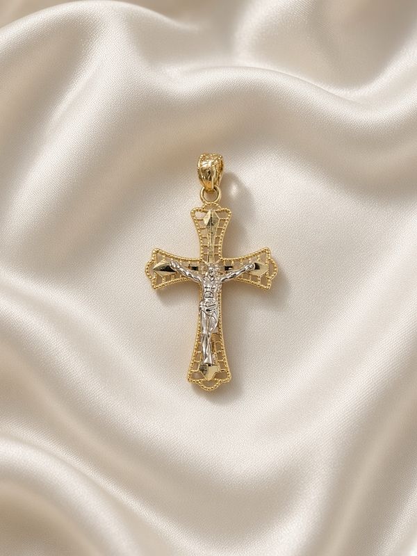 Two-Tone Filigree Crucifix Pendant