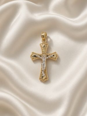 Two-Tone Filigree Crucifix Pendant