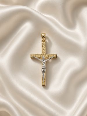 Two-Tone Diamond-Cut Crucifix Pendant