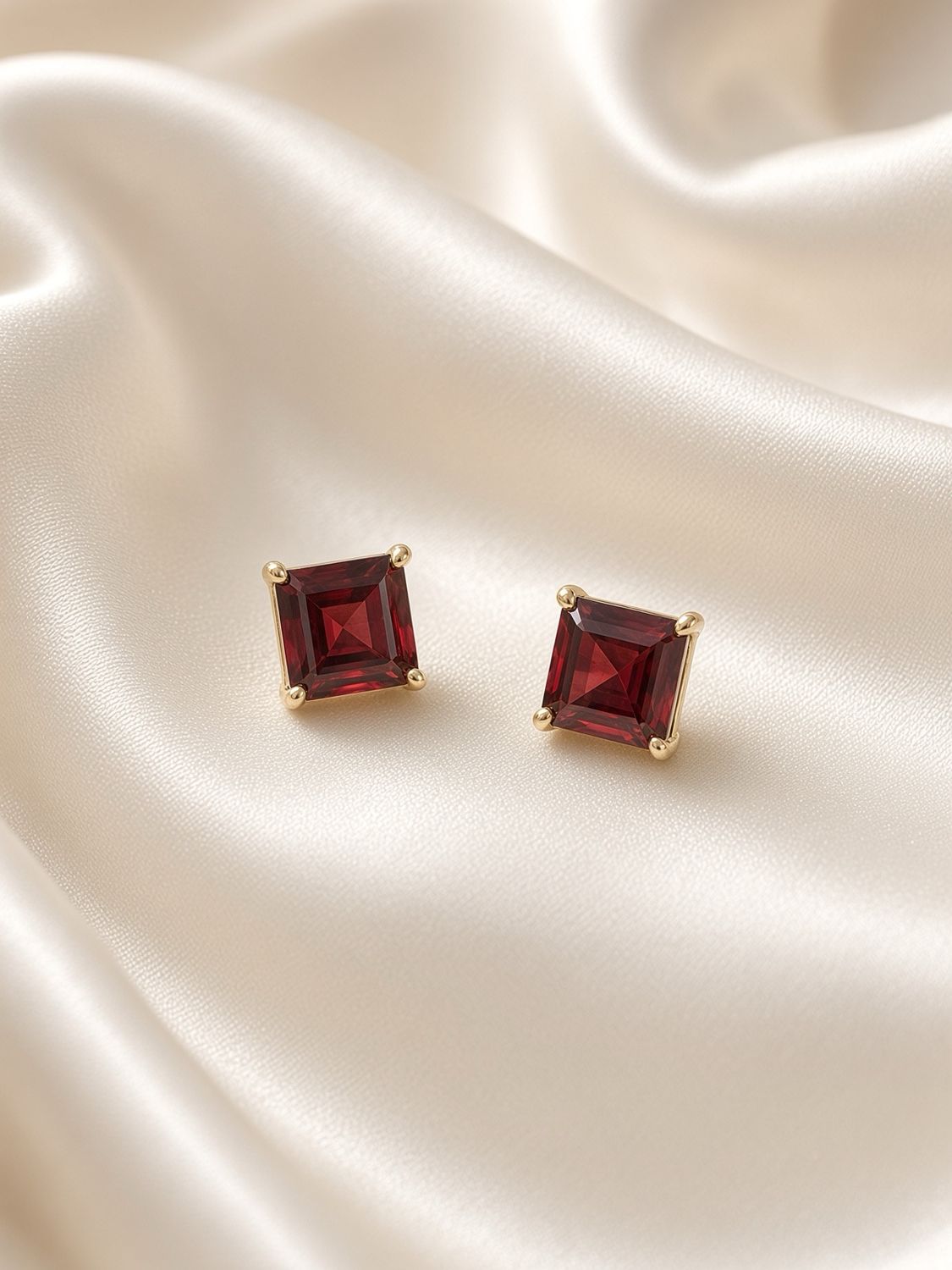 Square-Cut Garnet Studs