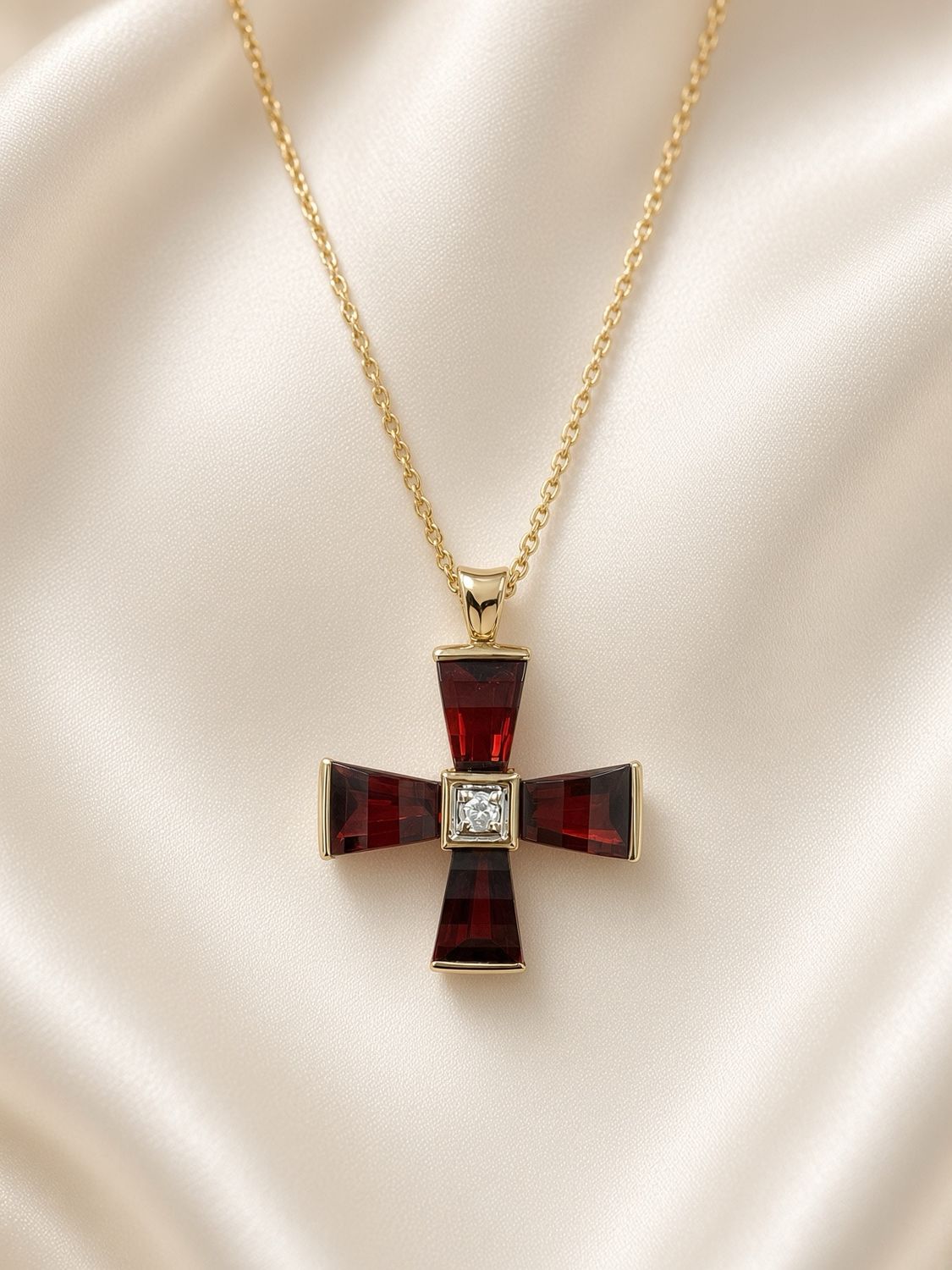Garnet &amp; Diamond Cross Pendant