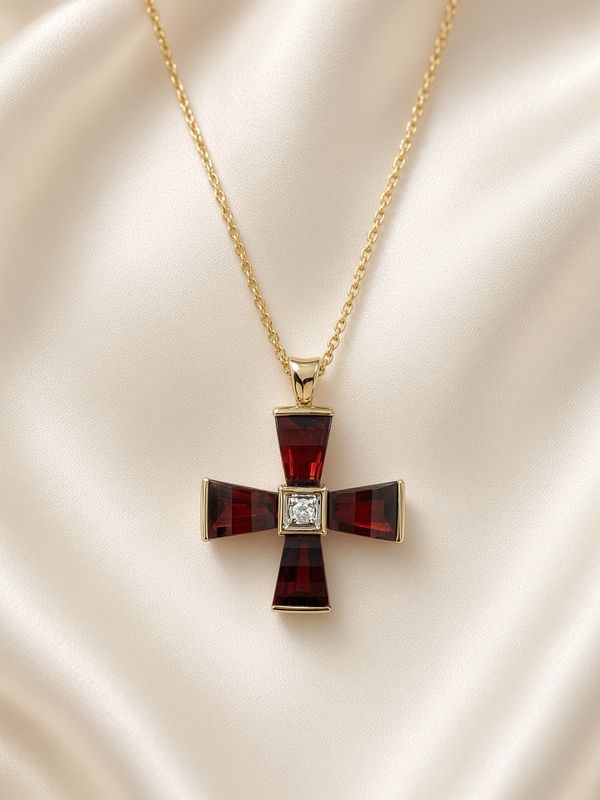 Garnet &amp; Diamond Cross Pendant