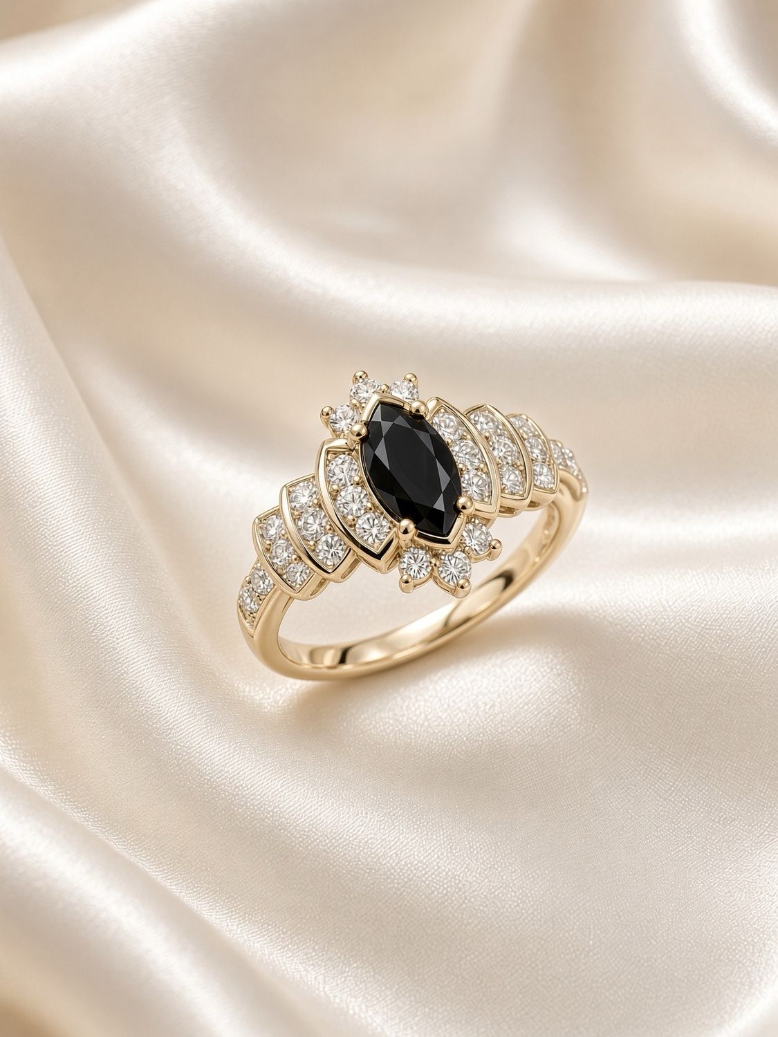 Sapphire &amp; Diamond Pyramid Ring