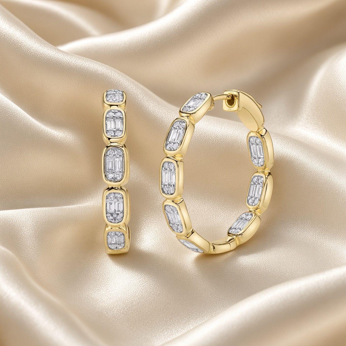Baguette Bezel Set Hoop Earrings