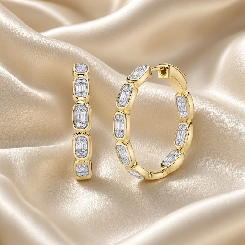 Baguette Bezel Set Hoop Earrings Baguette Bezel Set Hoop Earrings