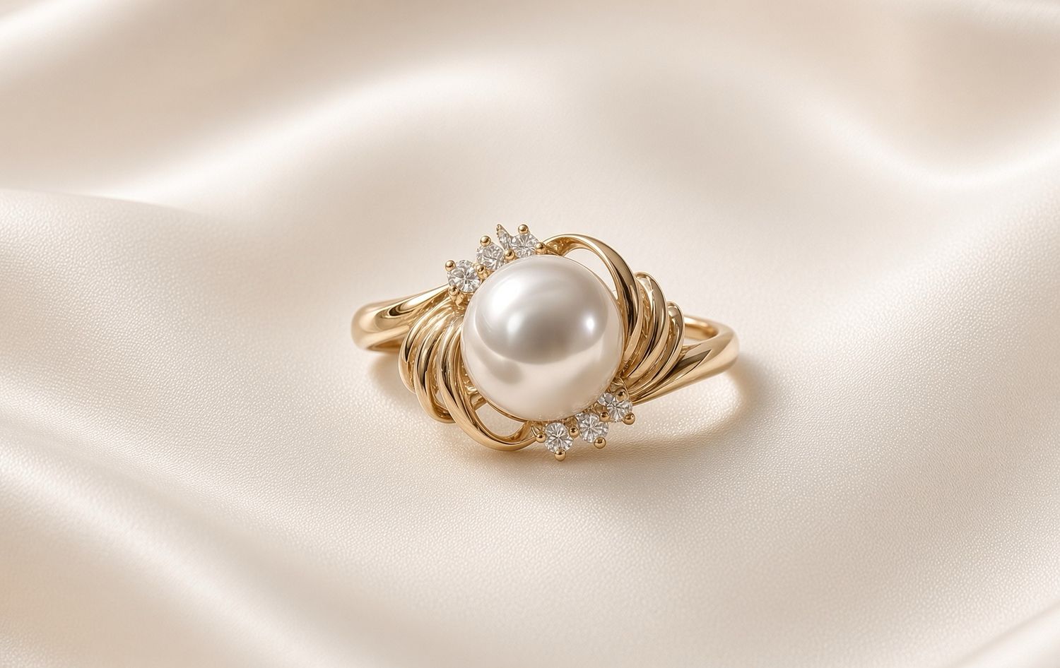 Pearl &amp; Diamond Swirl Ring