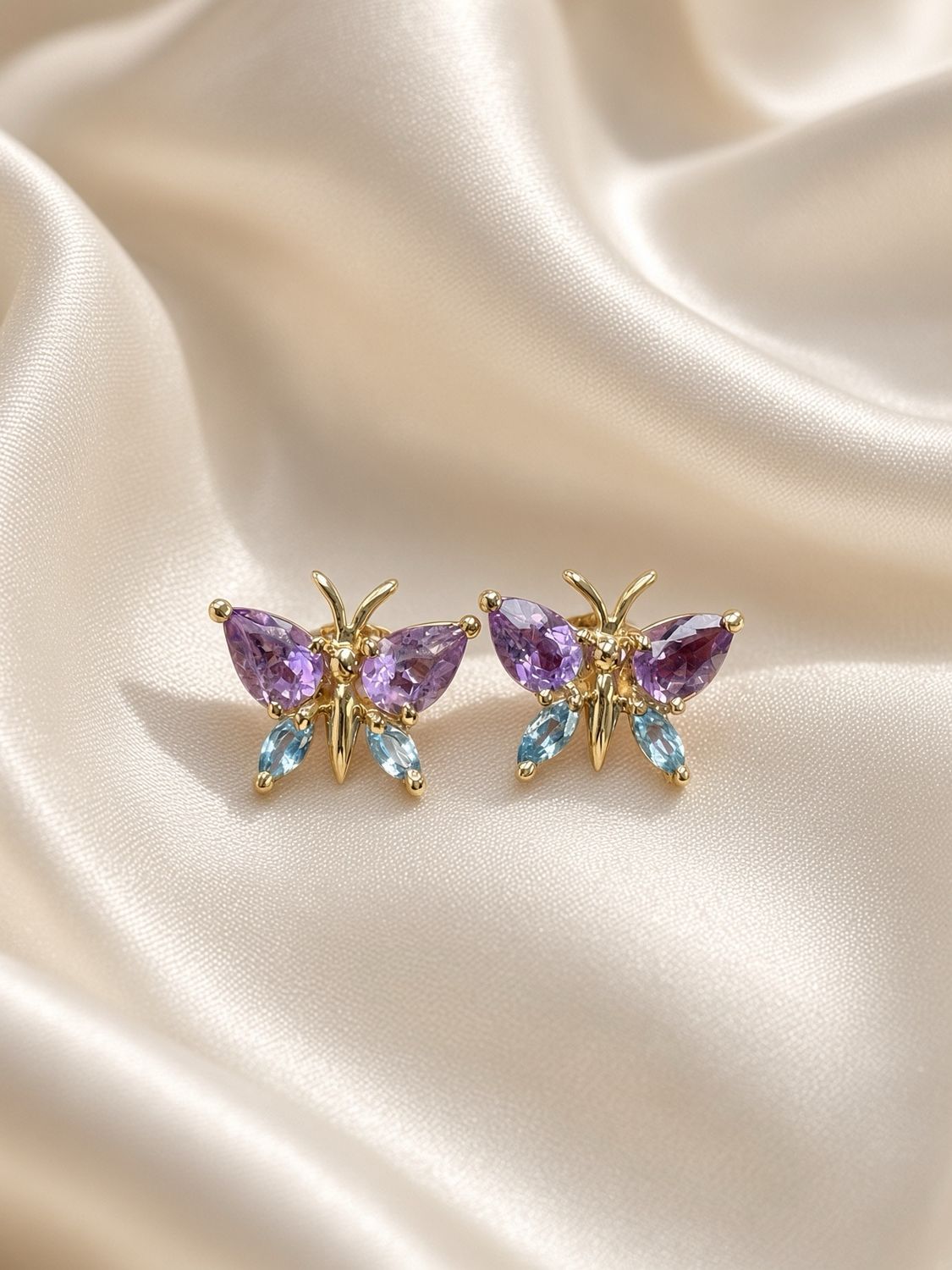 Amethyst &amp; Blue Topaz Butterfly Studs