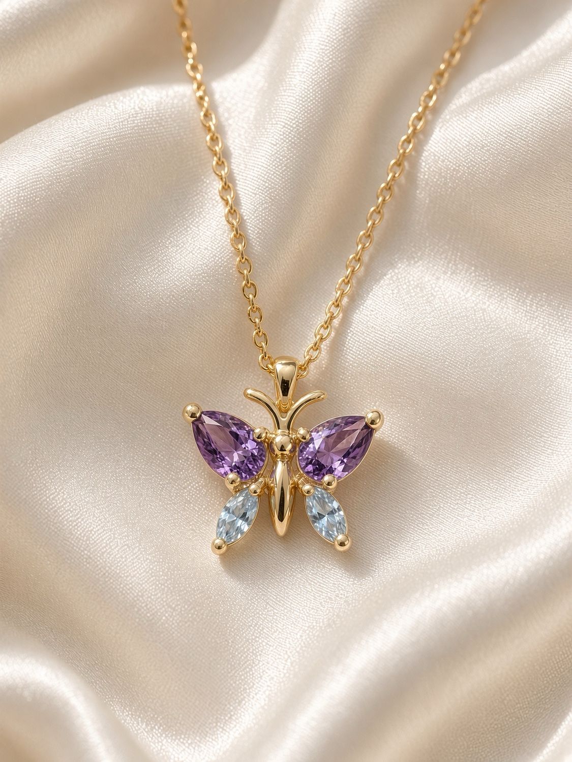 Amethyst &amp; Blue Topaz Butterfly Pendant