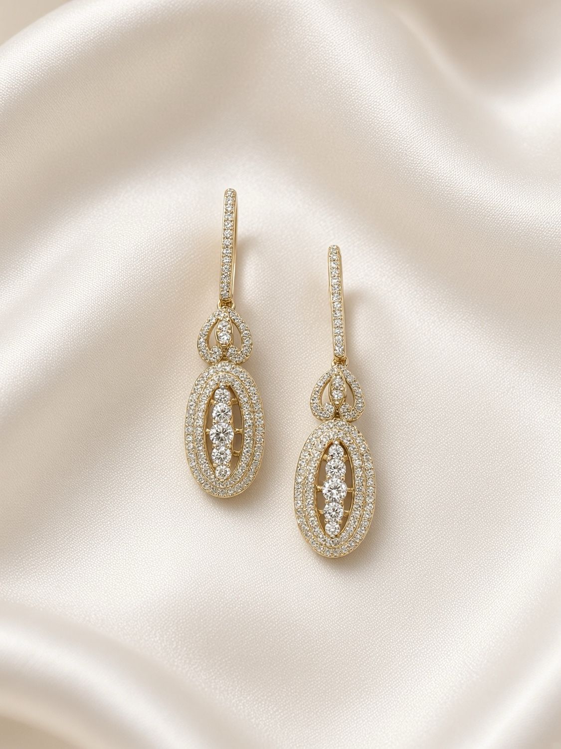 Fancy Pavé Oval Dangle Earrings