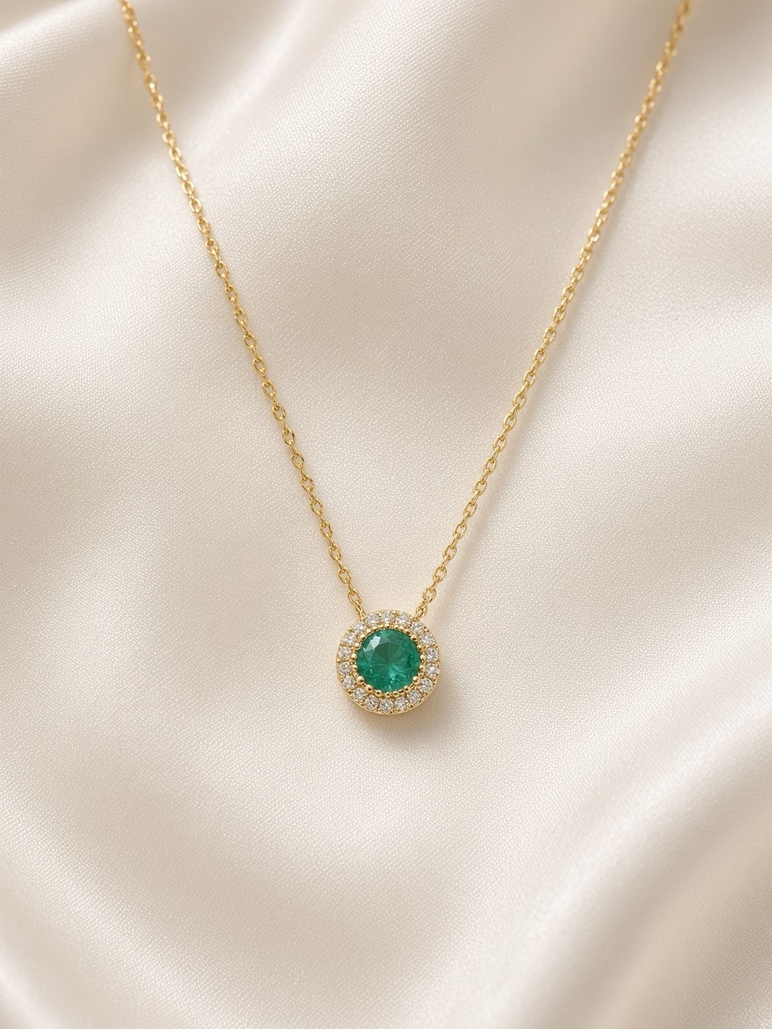 Emerald &amp; Diamond Halo Necklace