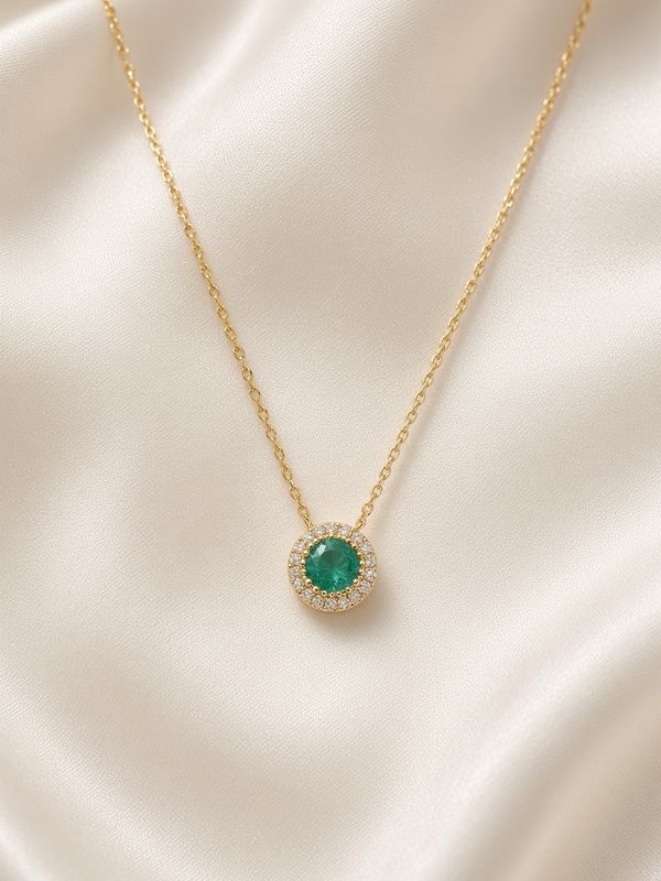 Emerald &amp; Diamond Halo Necklace