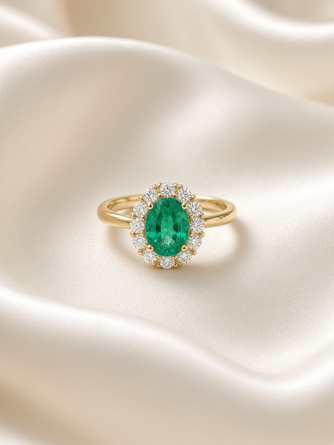 Emerald &amp; Diamond Halo Ring