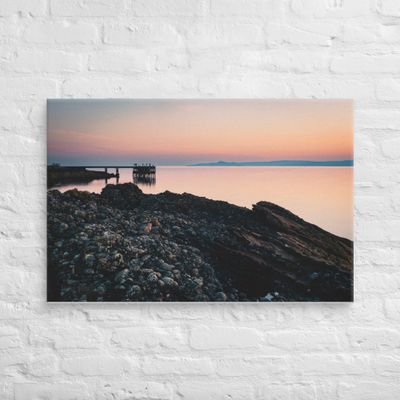 Pier and fishermen at sunset on Canvas