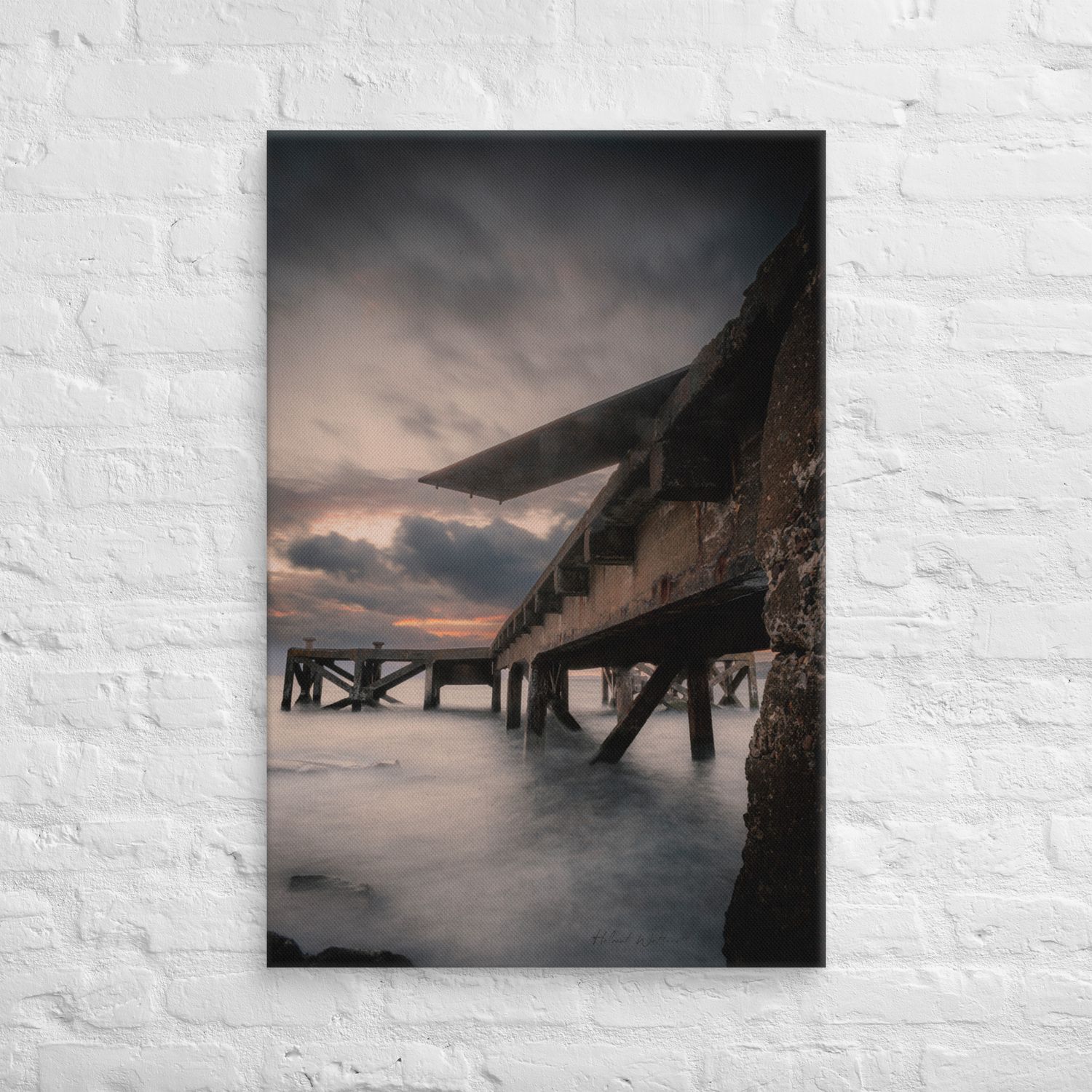 Portencross Pier long exposure at golden hour Canvas Print