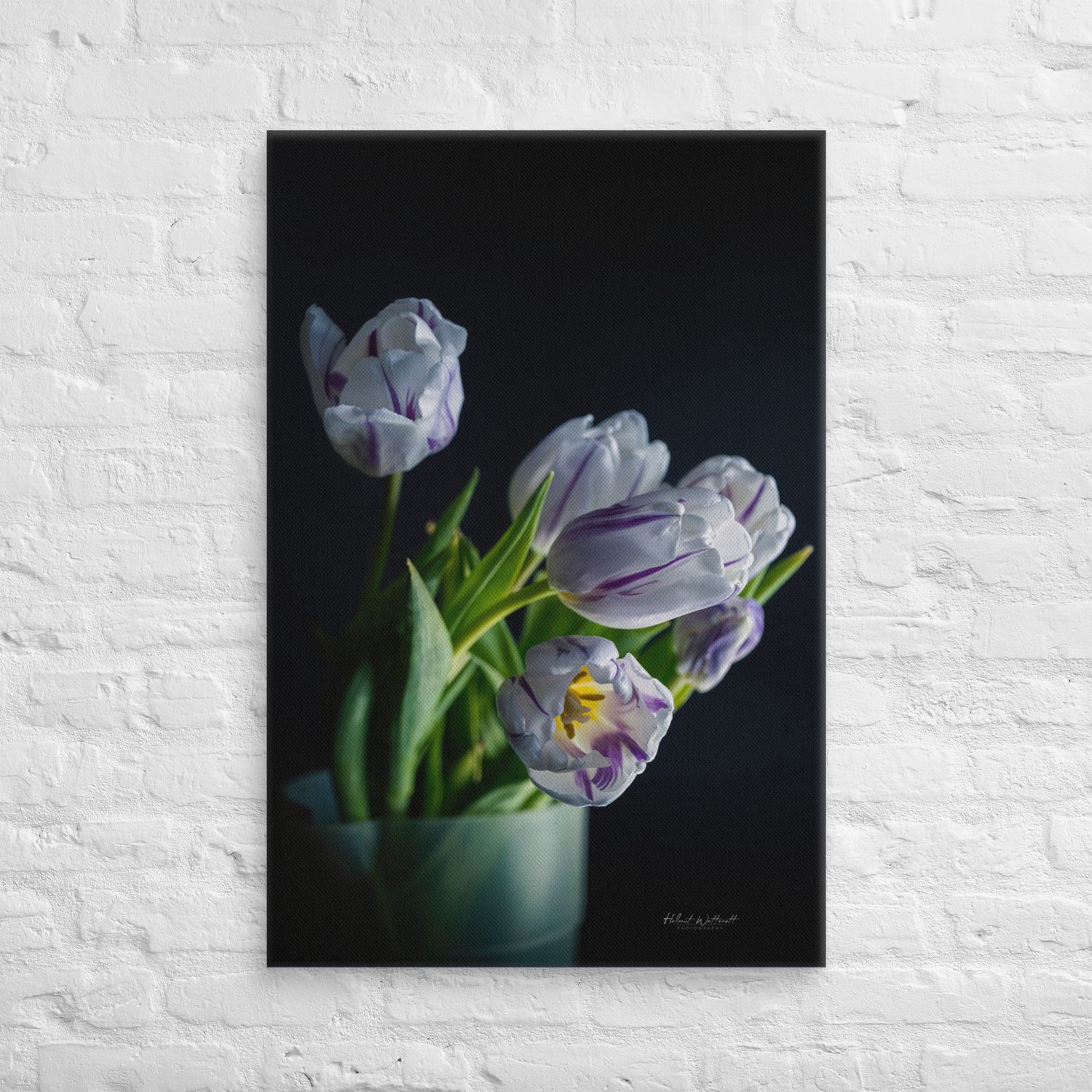 Purple and white Tulips in vase wall art Canvas Print