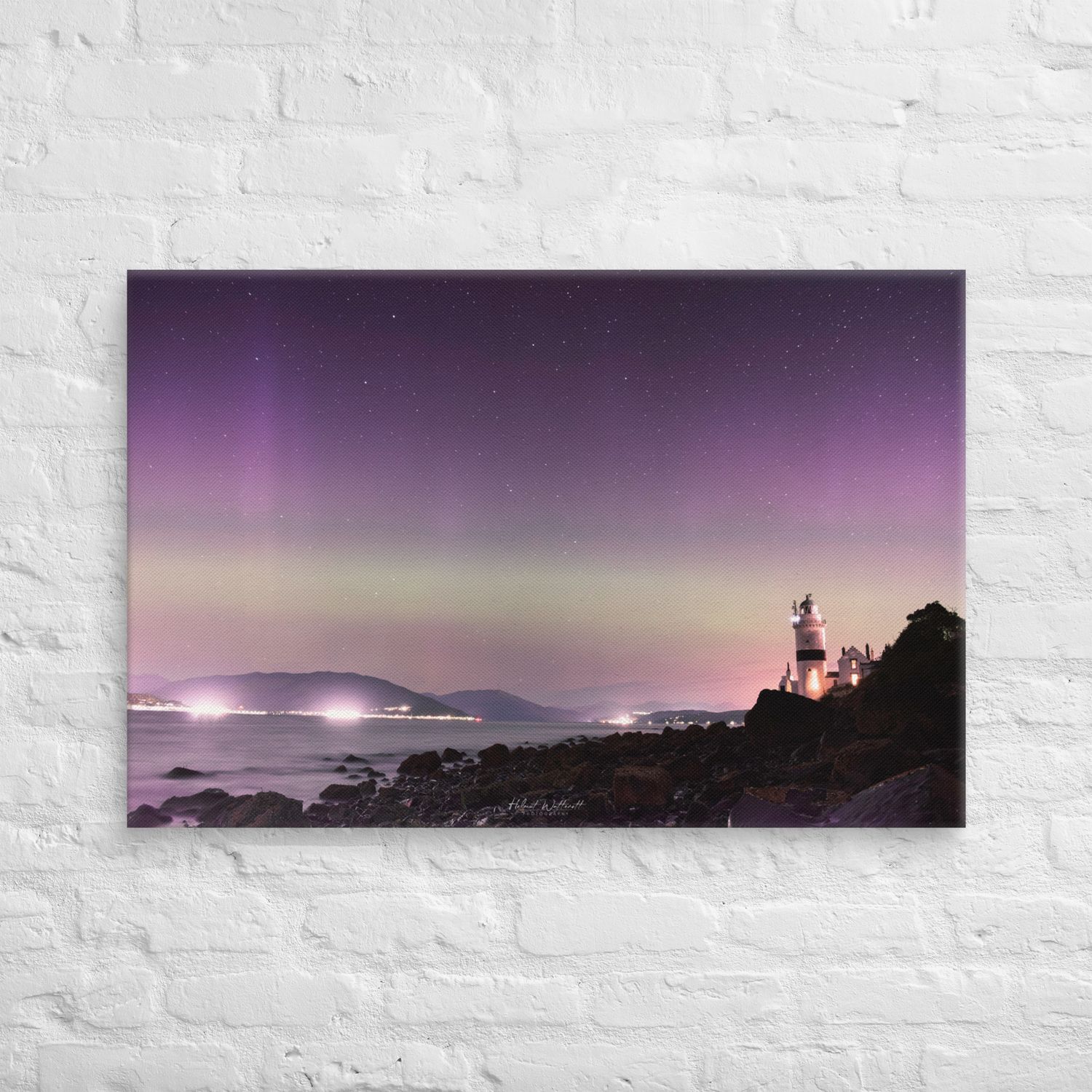 Cloch Lighthouse on the Clyde with Aurora light wall art Canvas Print Landscape