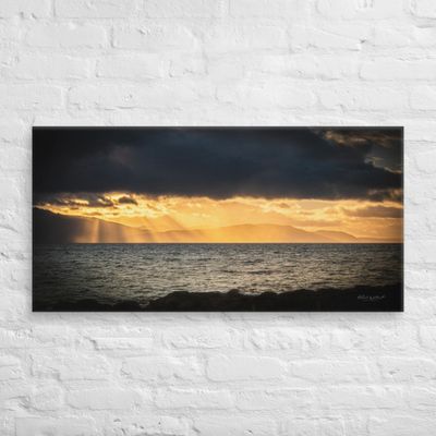 Dramatic Sunset over Arran from Portencross wall art Canvas Print