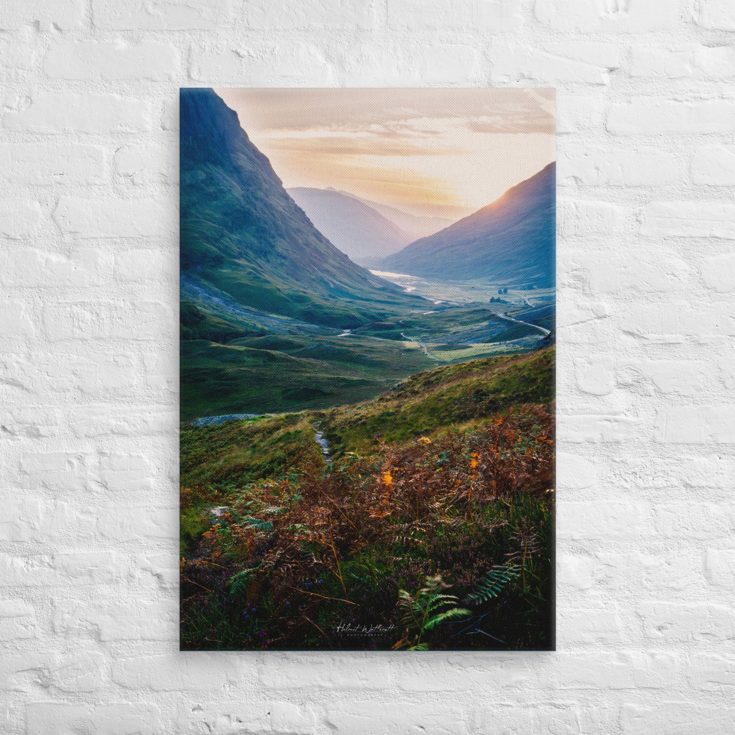 Glencoe valley bathed in golden hour light wall art Canvas Print