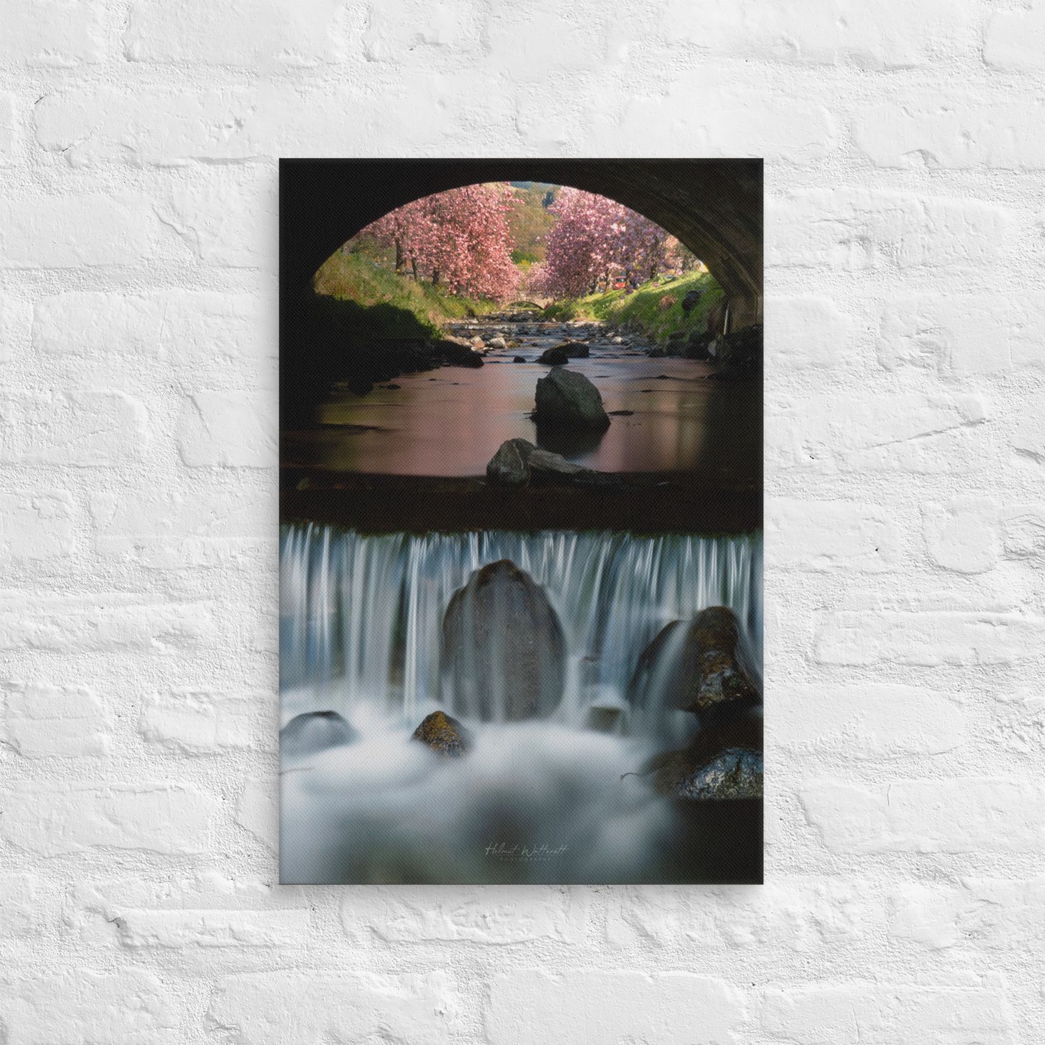 Tiny waterfall under the bridge at Dollar wall art Canvas Print