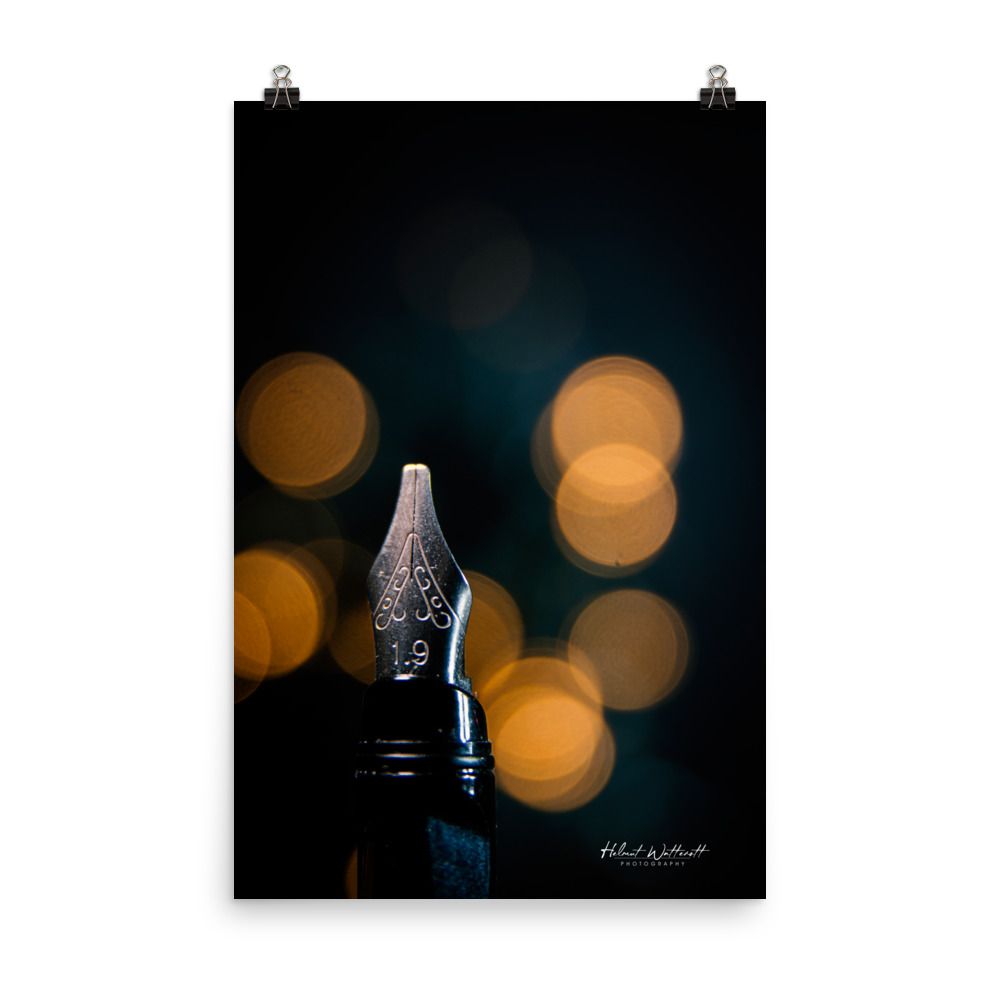 Fountain pen nib with bokeh background wall art photo paper poster print
