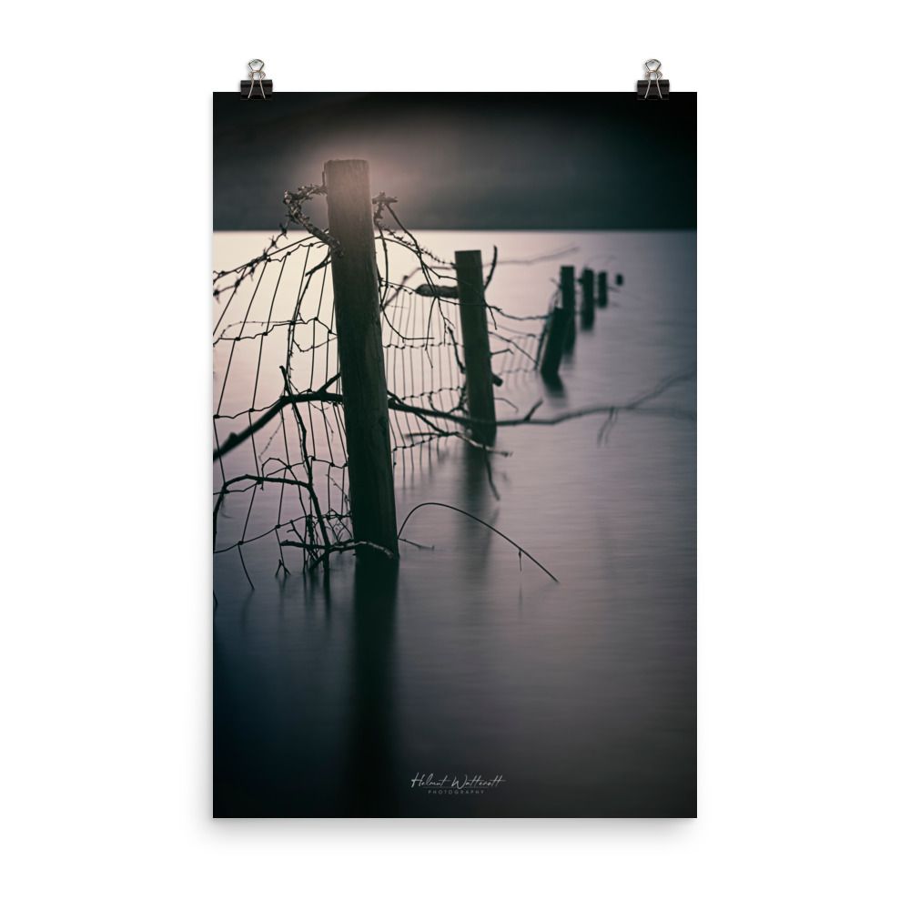 Broken fence in water Loch Lomond wall art photo paper poster print