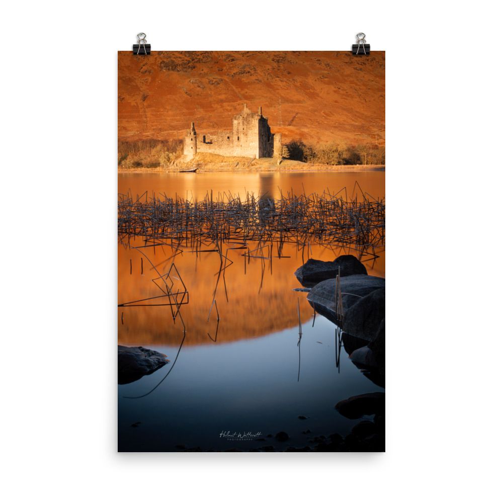 Kilchurn Castle Loch Awe at golden hour wall art photo paper poster print
