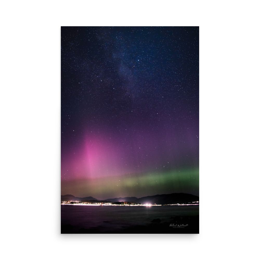 Aurora Northern Lights and Milkyway over the river Clyde, Scotland, wall art photo paper poster print
