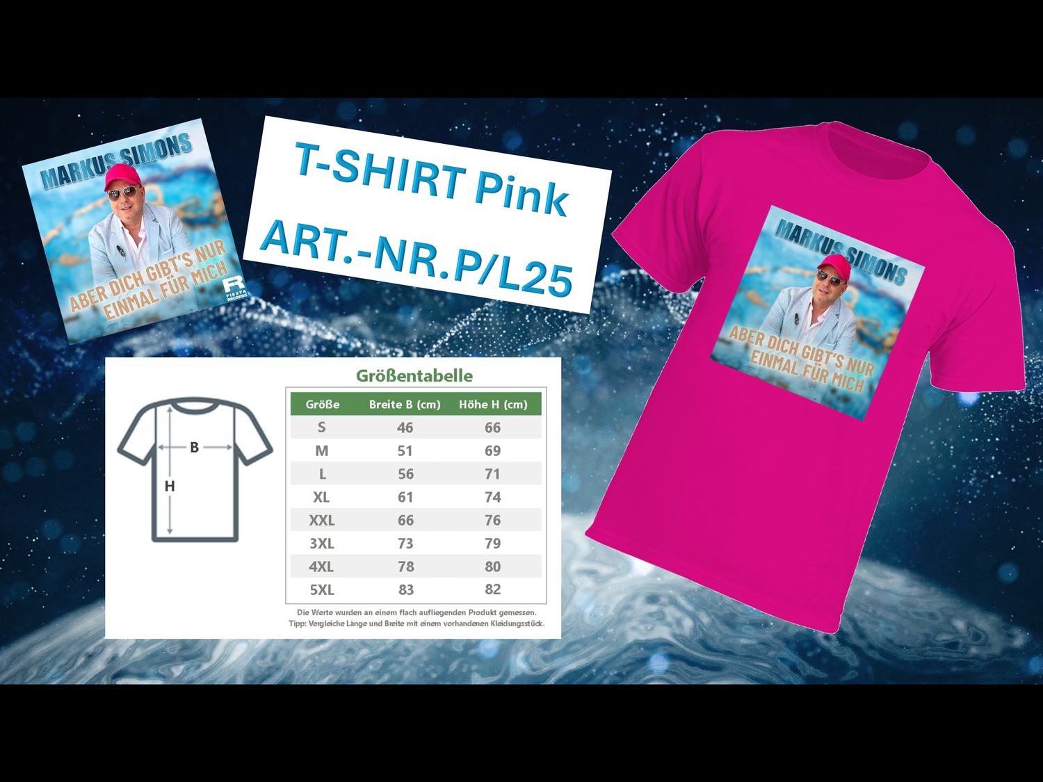 Markus Simons Fan-T-Shirt  Aber Dich gibts nur einmal für mich  Farbe: Pink   Größe: L      Rundhals - Ausschnitt