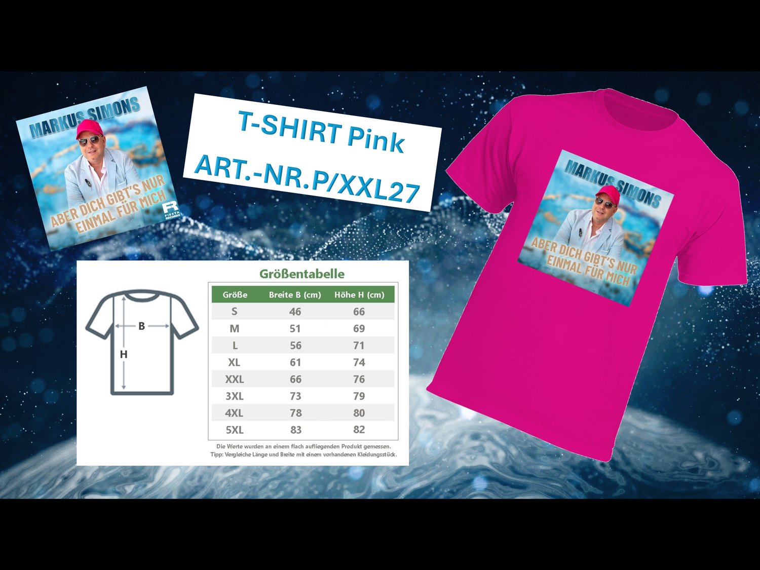Markus Simons Fan-T-Shirt  Aber Dich gibts nur einmal für mich  Farbe: Pink  Größe: XXL      Rundhals - Ausschnitt