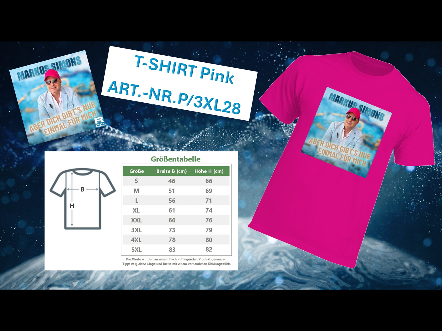 Markus Simons Fan-T-Shirt  Aber Dich gibts nur einmal für mich  Farbe: Pink    Größe: 3XL   Rundhals - Ausschnitt