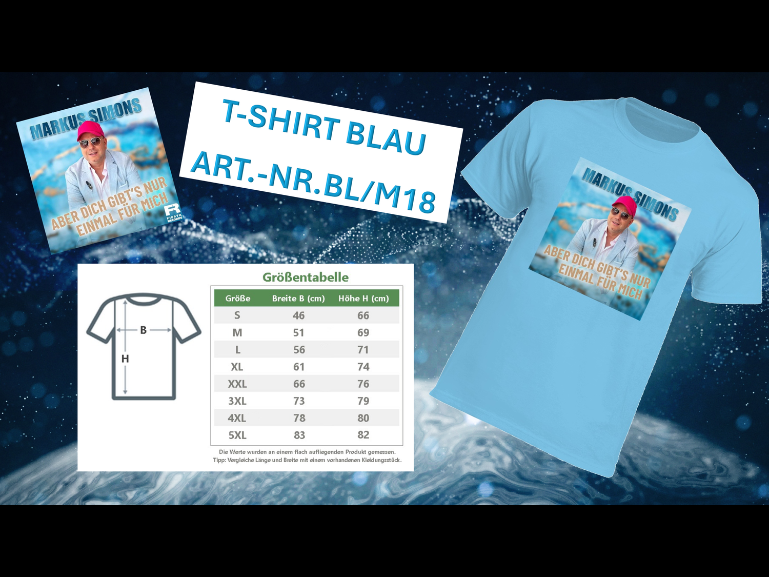 Markus Simons Fan-T-Shirt Blau    Größe: M   Farbe : Blau  Rundhals - Ausschnitt