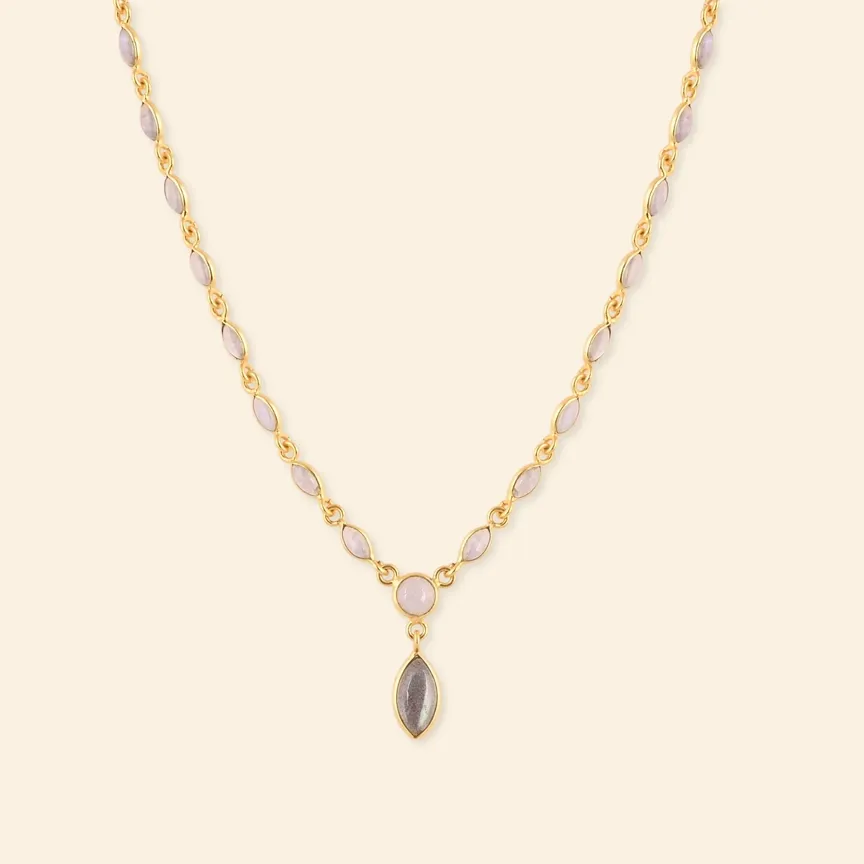 Collier en pierre de lune arc-en-ciel et labradorite