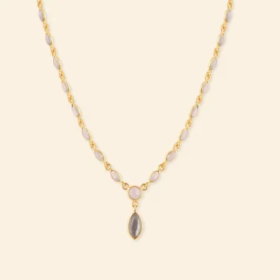 Collier en pierre de lune arc-en-ciel et labradorite