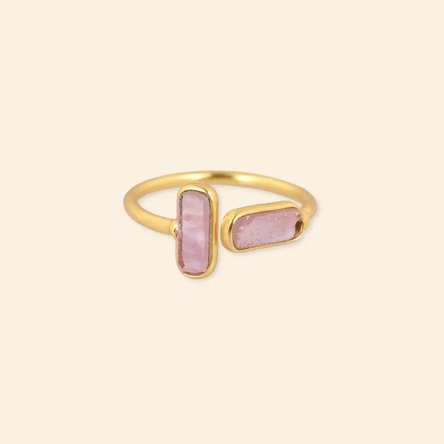 Bague Quartz rose brut – Plaqué Or 18 carats