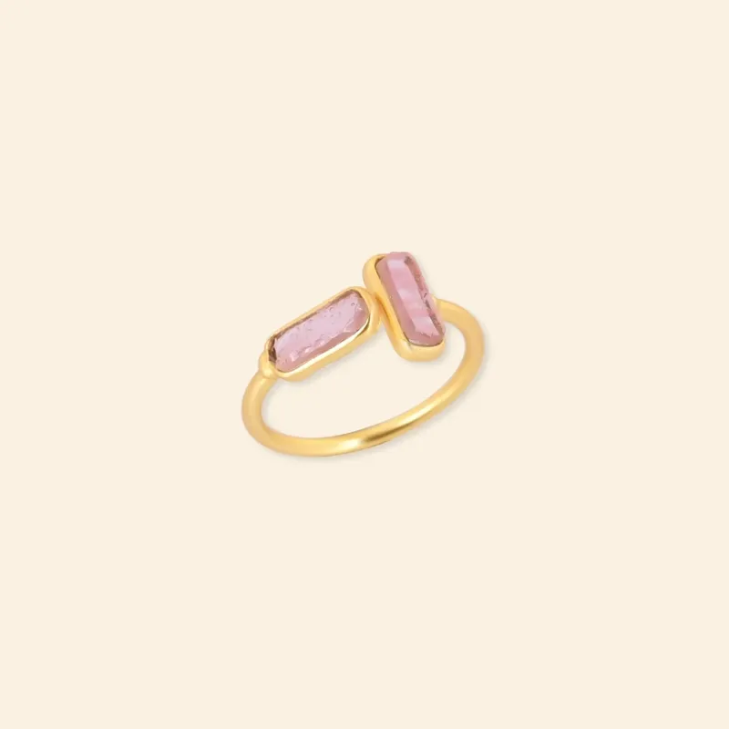 Bague Quartz rose brut – Plaqué Or 18 carats