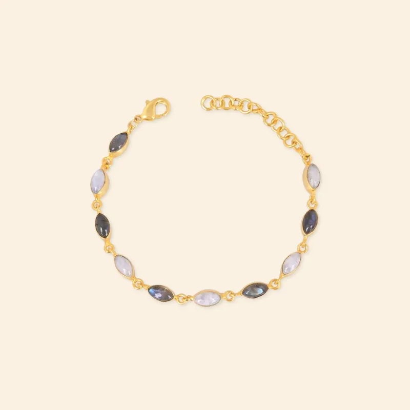 Bracelet Labradorite & Pierre de lune – Plaqué Or 18 carats Bracelet Labradorite & Pierre de lune – Plaqué Or 18 carats