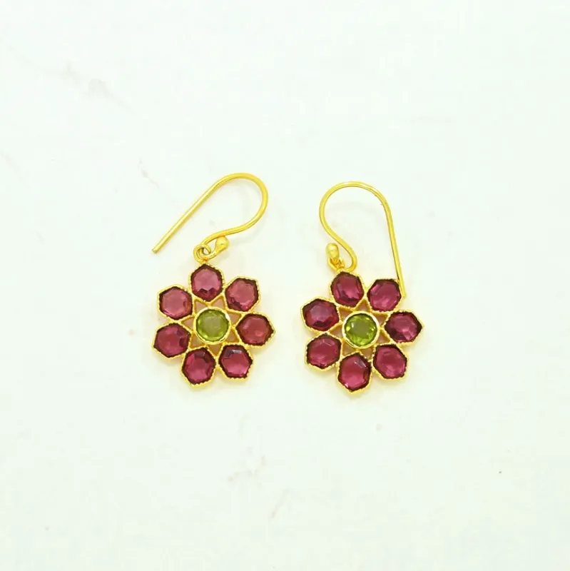 Boucles d’oreilles Tourmaline rose et verte – Plaqué Or 18 carats Boucles d’oreilles Tourmaline rose et verte – Plaqué Or 18 carats