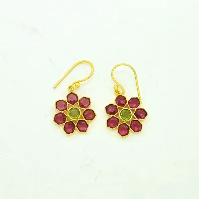 Boucles d’oreilles Tourmaline rose et verte – Plaqué Or 18 carats