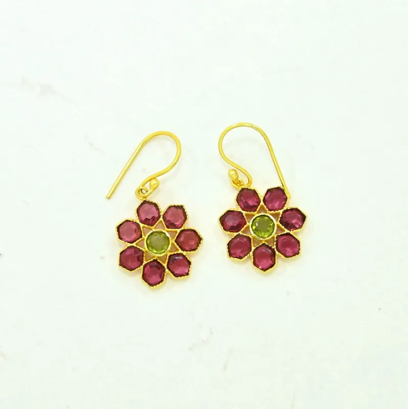 Boucles d’oreilles Tourmaline rose et verte – Plaqué Or 18 carats