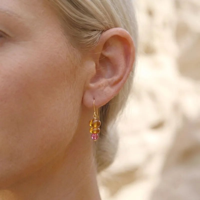Boucles d’oreilles Citrine & Tourmaline rose – Argent 925 plaqué Or