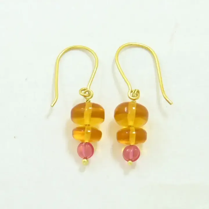 Boucles d’oreilles Citrine & Tourmaline rose – Argent 925 plaqué Or Boucles d’oreilles Citrine & Tourmaline rose – Argent 925 plaqué Or