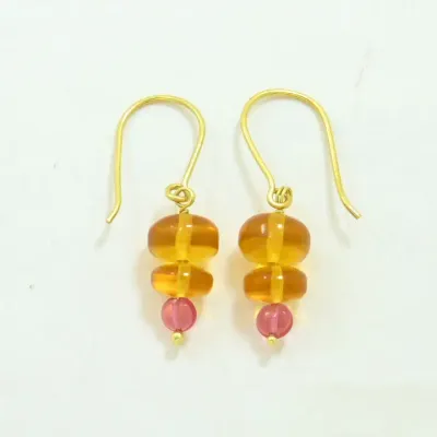 Boucles d’oreilles Citrine &amp; Tourmaline rose – Argent 925 plaqué Or