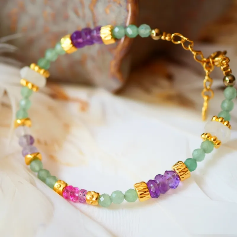 Bracelet Aventurine, Pierre de Lune, Améthyste & Topaze Rose Bracelet Aventurine, Pierre de Lune, Améthyste & Topaze Rose