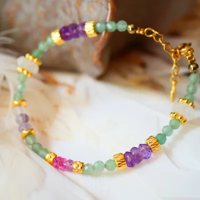 Bracelet Aventurine, Pierre de Lune, Améthyste & Topaze Rose Bracelet Aventurine, Pierre de Lune, Améthyste & Topaze Rose