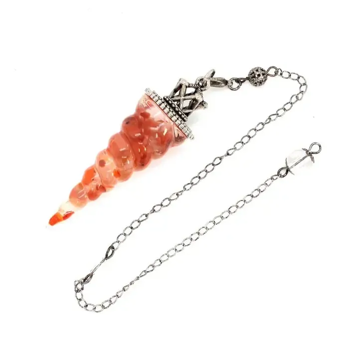 Pendule Conique en Spirale en Agate Rouge Pendule Conique en Spirale en Agate Rouge