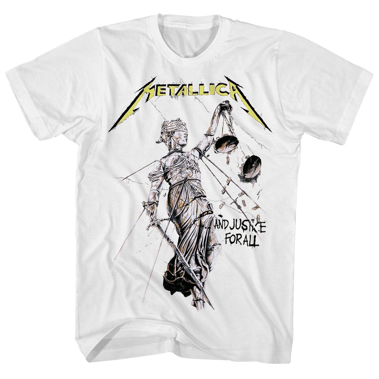 Metallica Justice For All Mens T Shirt White Retro Pop Classics