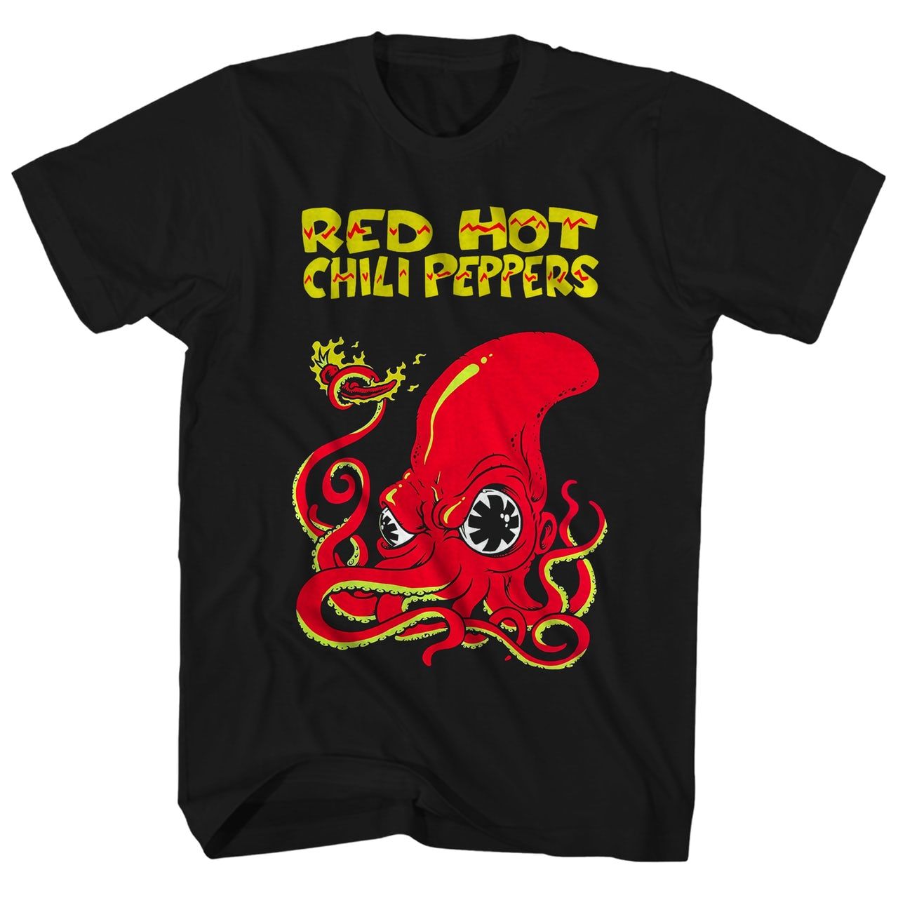 Red Hot Chili Peppers Fire Squid Mens T Shirt Black Retro Pop Classics