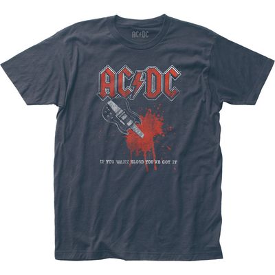 AC/DC If You Want Blood Mens T Shirt Navy Blue Retro Pop Classics
