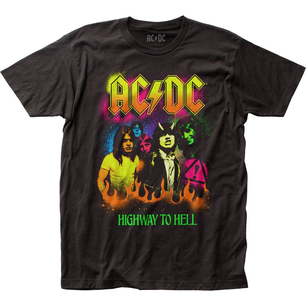 AC/DC Neon Highway To Hell Mens T Shirt Black Retro Pop Classics